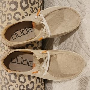 Hey Dude womens 6/ 37 euro light tan shoes